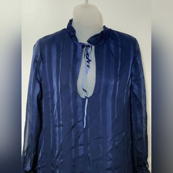 L'academie The 70s Ruffles Sleeve Dress Navy Small - Picture 6 of 10
